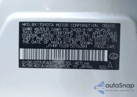 2015 Lexus Is 250 z USA, uszkodzony, nr VIN JTHBF1D20F5076384